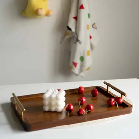 Bandeja Decorativa de Madeira Retangular com Alça