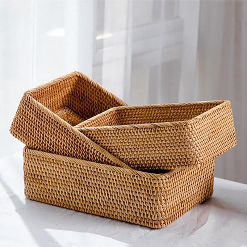 Cesto de Palha Rattan Feito a Mão